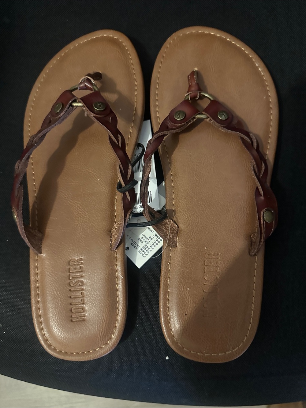 Hollister Women’s Brown Braided Leather Thong Sandals